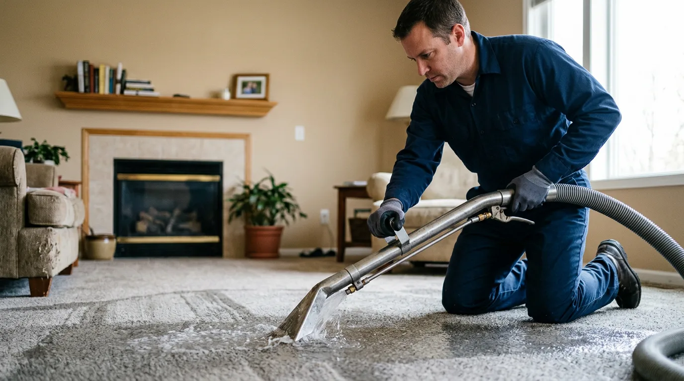 Water damage restoration technician working near Brinktown, MO